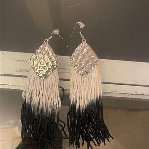 Elegant Silver and Black Ombre Tassel Earrings
